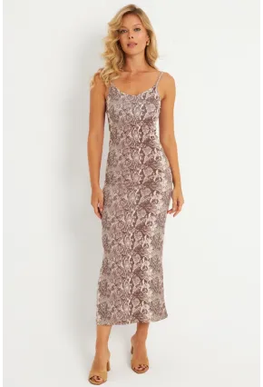 Kadın Taş Yılan Desenli Maxi Elbise MEN2052