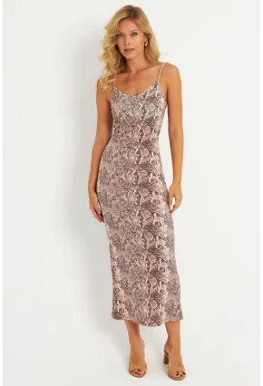 Kadın Taş Yılan Desenli Maxi Elbise MEN2052