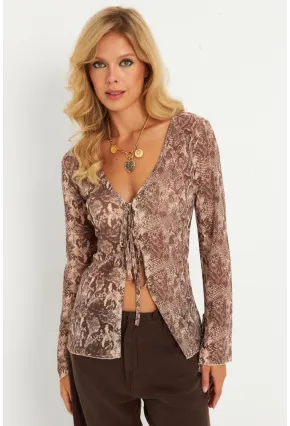 Kadın Taş Yılan Desenli Tül  Bluz GÇ175