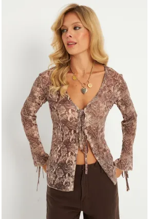 Kadın Taş Yılan Desenli Tül  Bluz GÇ175