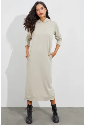 Kadın Taş Yırtmaçlı Kapüşonlu Maxi Elbise EY1111