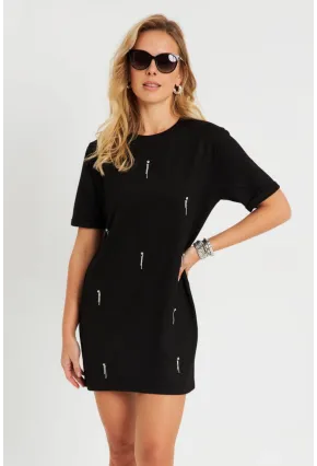 Kadın Taşlı Mini Elbise Siyah ST831