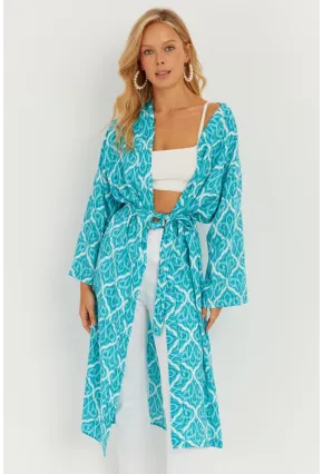 Kadın Turkuaz Desenli Kimono GÇ155