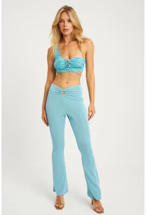 Kadın Turkuaz Simli İspanyol Pantolon TH1113