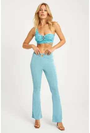 Kadın Turkuaz Simli İspanyol Pantolon TH1113
