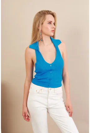 Kadın Turkuaz Sırtı Açık Bluz ZH01-90