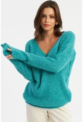 Kadın Turkuaz Triko Uzun Bluz YİL556