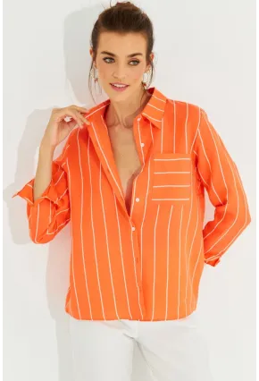 Kadın Turuncu Çizgili Gömlek ZER400