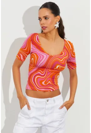 Kadın Turuncu Desenli Bluz LPP1224