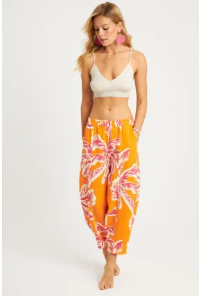 Kadın Turuncu Desenli Keten Şalvar Pantolon K1253