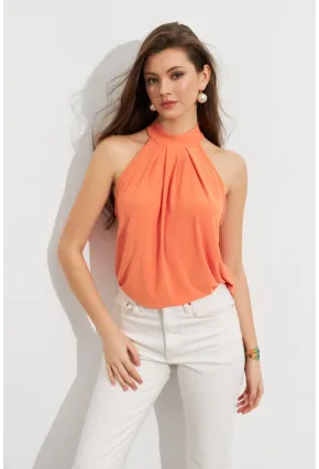 Kadın Turuncu Halter Yaka Desenli Bluz LPP1273