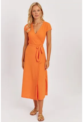 Kadın Turuncu Kruvaze Midi Elbise EY2781