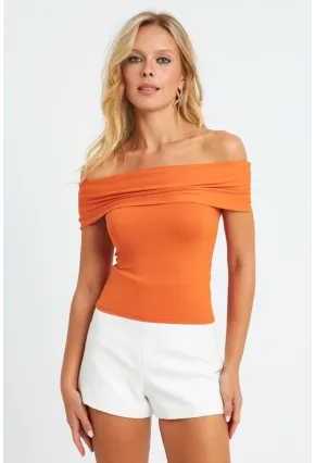 Kadın Turuncu Madonna Yaka Bluz CY340