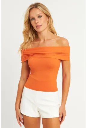Kadın Turuncu Madonna Yaka Bluz CY340