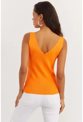 Kadın Turuncu Merdiven Yaka Triko Bluz YV83