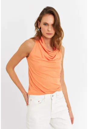 Kadın Turuncu Sırt Pencereli Desenli Bluz LPP1021