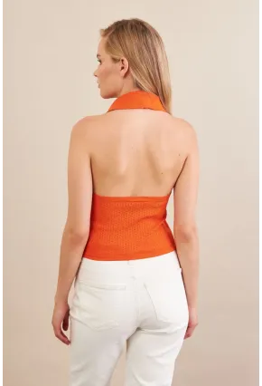 Kadın Turuncu Sırtı Açık Bluz ZH01-90