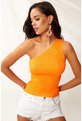 Kadın Turuncu Tek Omuz Triko Bluz YV90