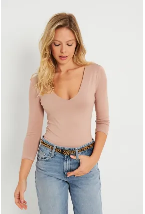 Kadın V Yaka Bluz Pudra AYD279