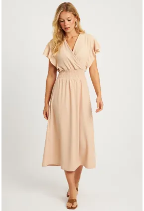 Kadın Vanilya Bürümcük Kruvaze Midi Elbise XL2008