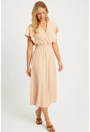 Kadın Vanilya Bürümcük Kruvaze Midi Elbise XL2008