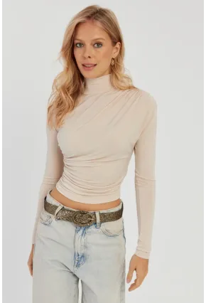 Kadın Vanilya Büzgülü Kısa Bluz MEN2023-90