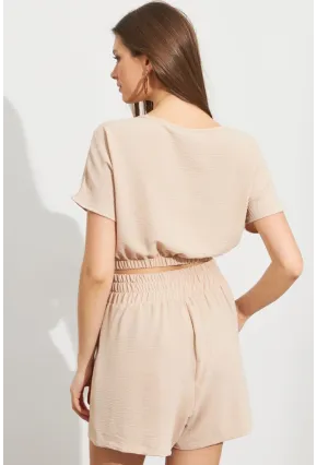 Kadın Vanilya Crop Şort Takım Q1014