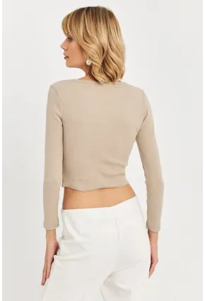 Kadın Vanilya Düğme Detaylı Basic Bluz ALB3814