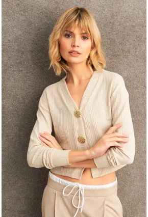 Kadın Vanilya Düğme Detaylı Bluz TF57