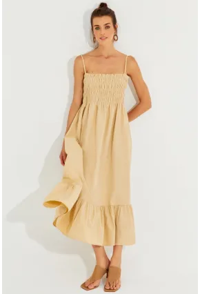 Kadın Vanilya Gipeli Askılı Midi Elbise MEN2000