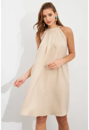 Kadın Vanilya Halter Yaka Midi Elbise NH5029