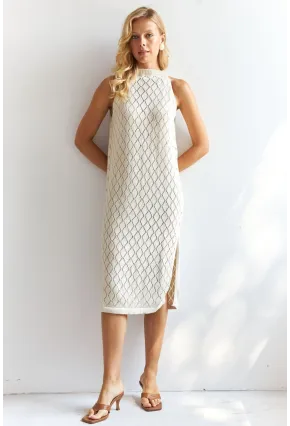 Kadın Vanilya Halter Yaka Triko Midi Elbise MP20134