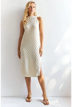 Kadın Vanilya Halter Yaka Triko Midi Elbise MP20134