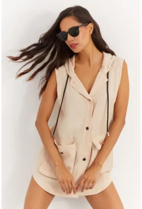 Kadın Vanilya Kapüşonlu Yelek RML06