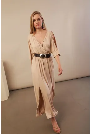 Kadın Vanilya Kol Pencereli Midi Elbise MP500