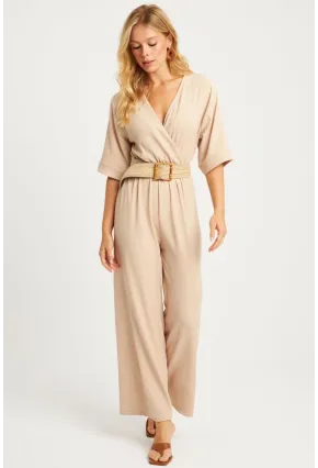 Kadın Vanilya Kruvaze Kemerli Bürümcük Tulum XL2009