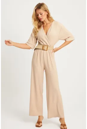 Kadın Vanilya Kruvaze Kemerli Bürümcük Tulum XL2009