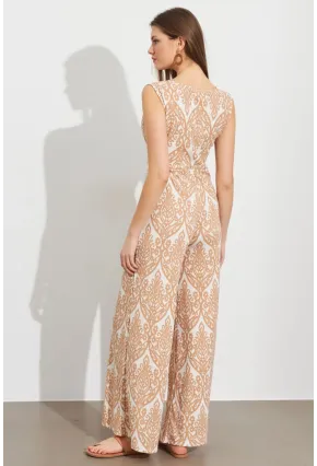 Kadın Vanilya Kruvaze Yaka Desenli Bürümcük Tulum MP430