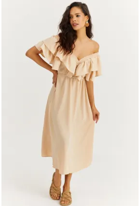 Kadın Vanilya Ön Arka V Volanlı Elbise KS113