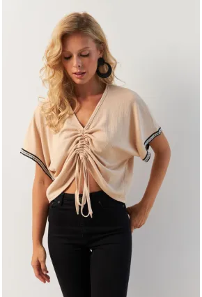 Kadın Vanilya Önü Büzgülü Bluz XL2039