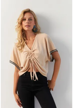 Kadın Vanilya Önü Büzgülü Bluz XL2039