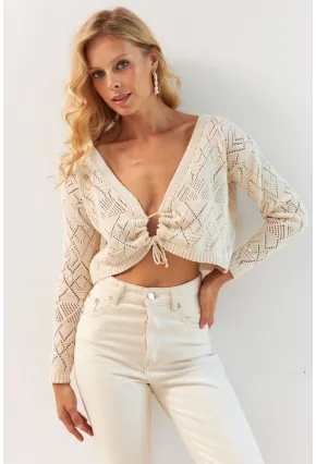 Kadın Vanilya Önü Büzgülü Triko Bluz MP20148
