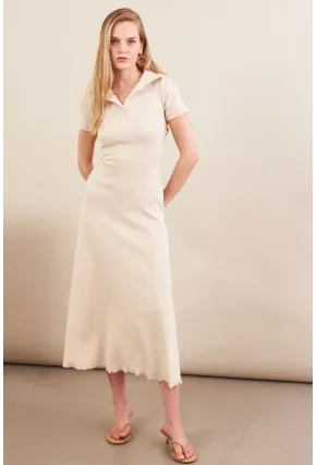 Kadın Vanilya Sırt Bağlamalı Kaşkorse Midi Elbise MFRY0001