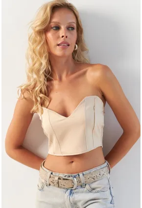 Kadın Vanilya Sırtı Gipeli Crop Bluz NH24754