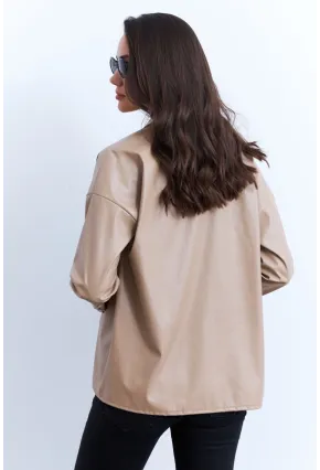 Kadın Vanilya Suni Deri Gömlek HO56