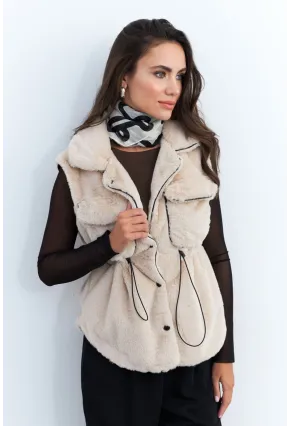 Kadın Vanilya Suni Kürk Cepli Yelek MK66