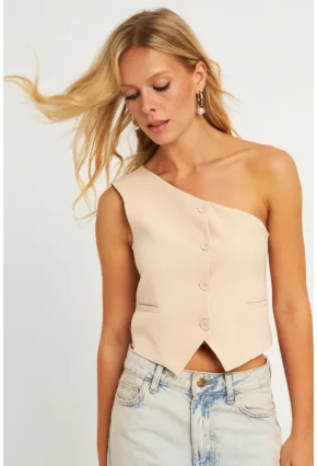 Kadın Vanılya Tek Omuz Astarlı Yelek TW60140