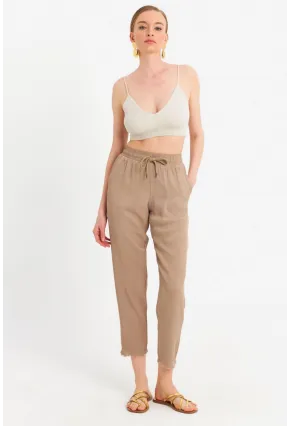 Kadın Vizon Beli Lastikli Tensel Pantolon SUN201