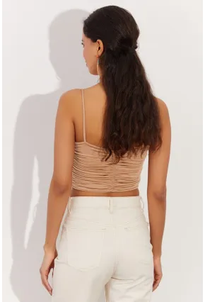 Kadın Vizon Drapeli Crop Bluz LPP1216