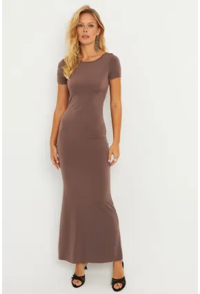 Kadın Vizon Sırtı Açık Maxi Elbise DMR306